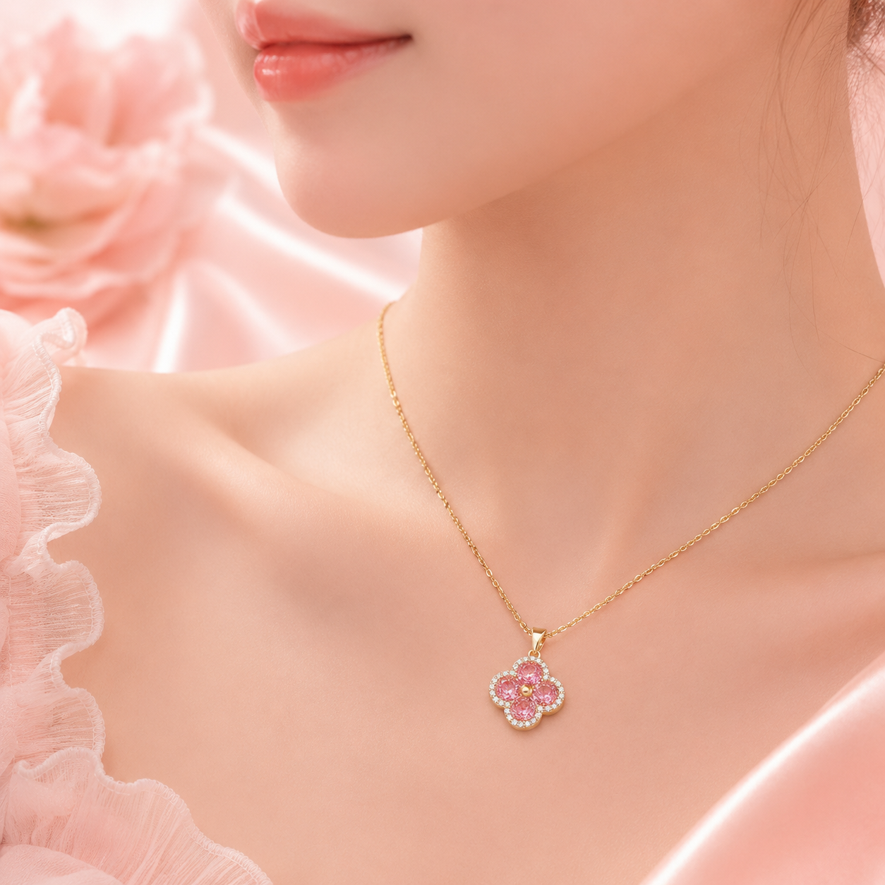 Four-Leaf Clover Pendant Necklace with Sparkling Detail