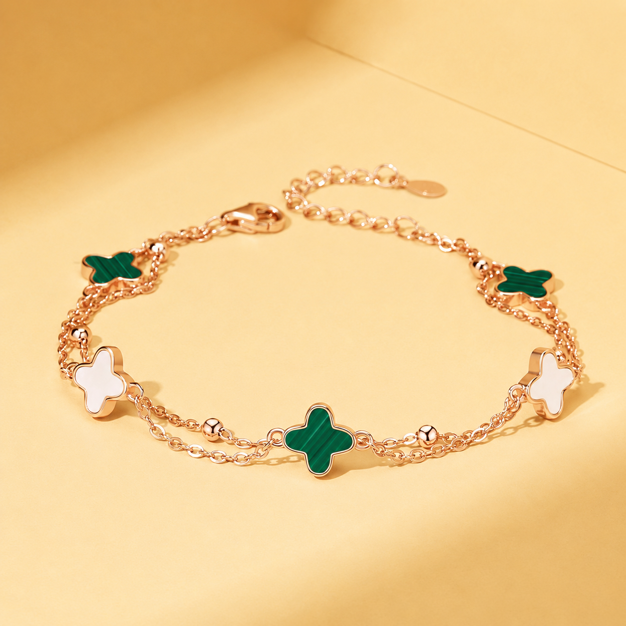 Rose Gold Clover Bracelet with Colorful Charm Accents