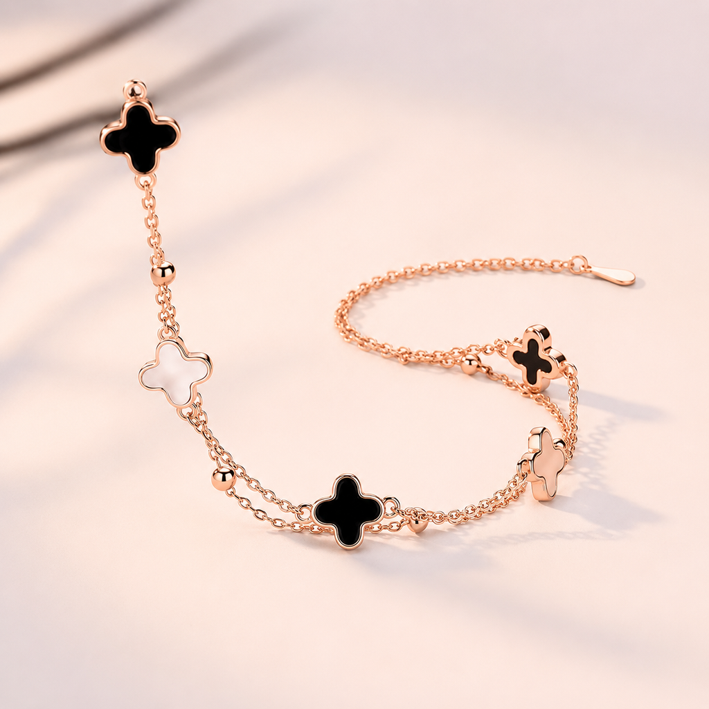 Rose Gold Clover Bracelet with Colorful Charm Accents