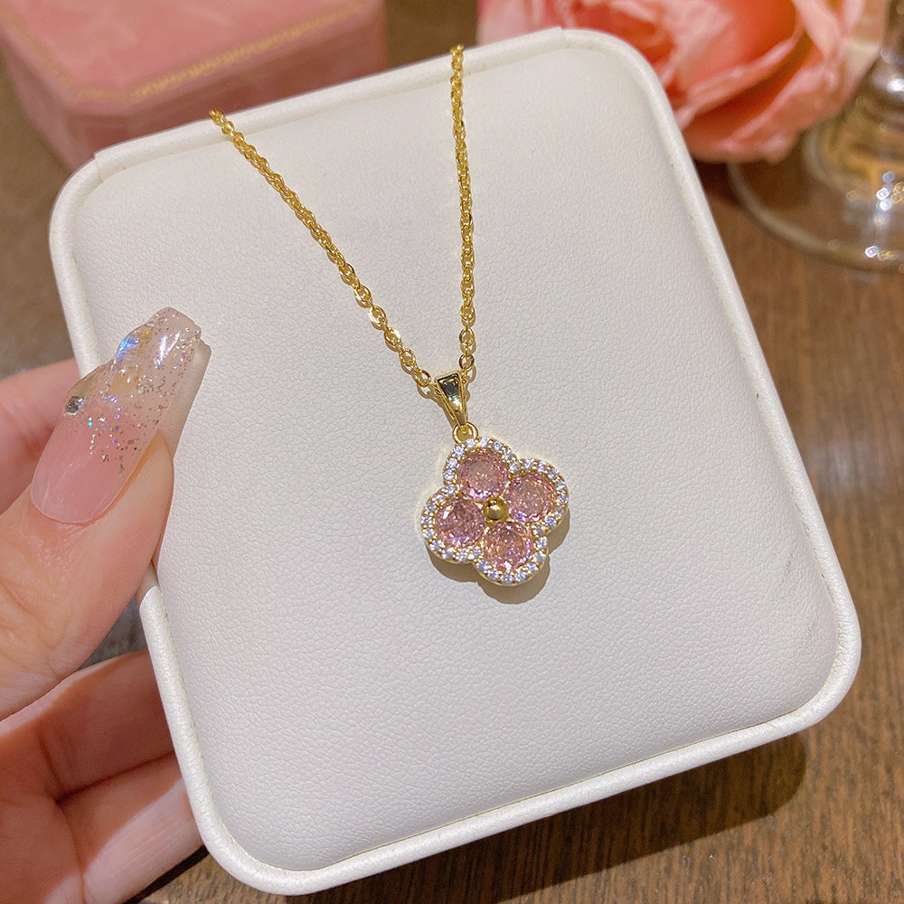 Four-Leaf Clover Pendant Necklace with Sparkling Detail