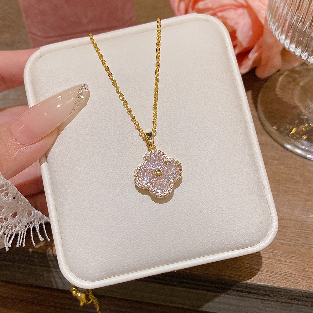 Four-Leaf Clover Pendant Necklace with Sparkling Detail