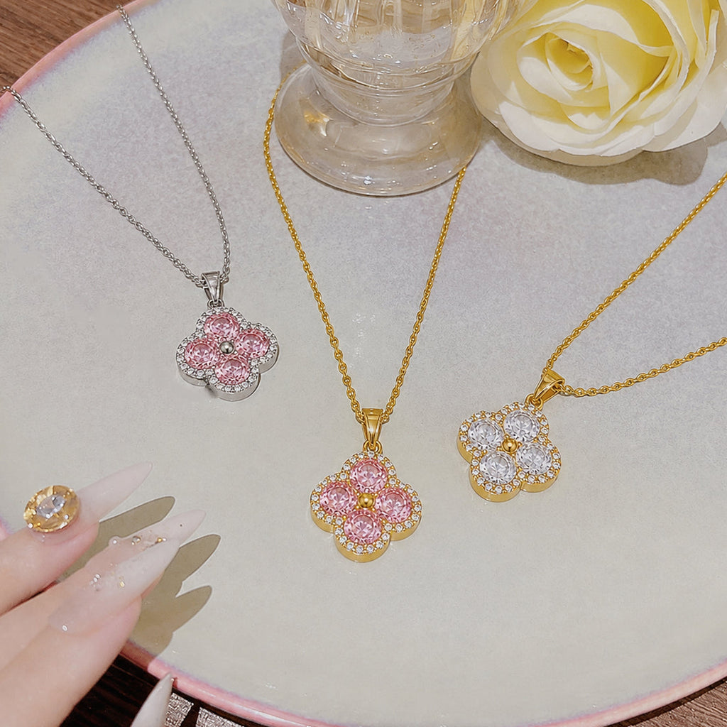 Four-Leaf Clover Pendant Necklace with Sparkling Detail
