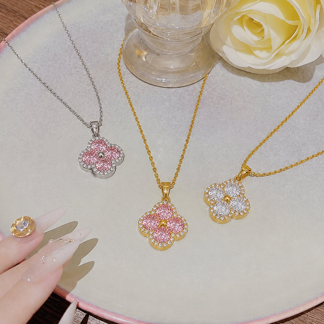 Four-Leaf Clover Pendant Necklace with Sparkling Detail