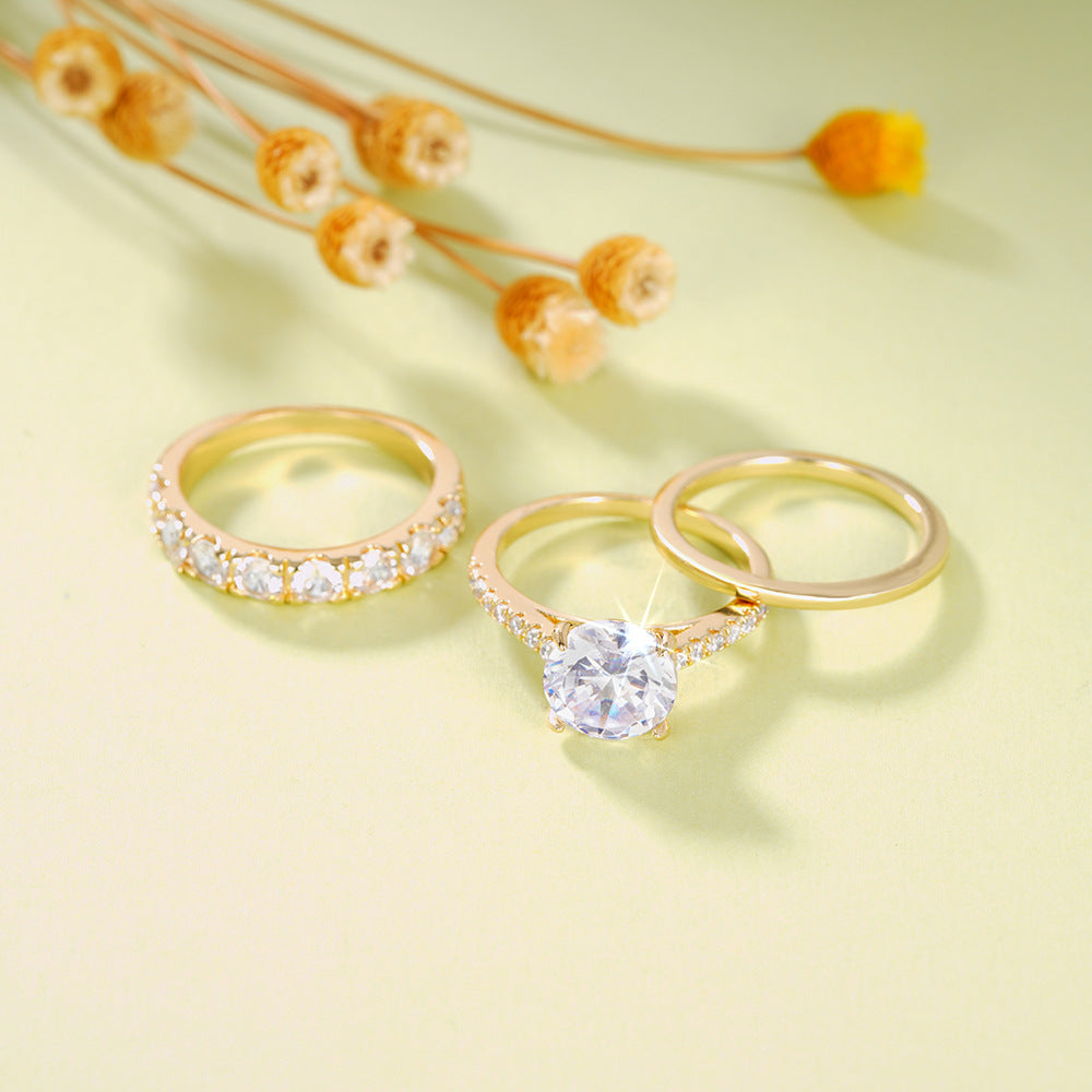 Three-Piece Zircon Stacking Ring Set in Gold & Silver