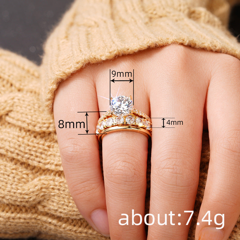 Three-Piece Zircon Stacking Ring Set in Gold & Silver