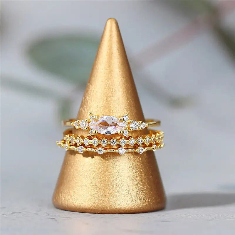 Marquise Zircon Layered Ring Set in Gold & Silver
