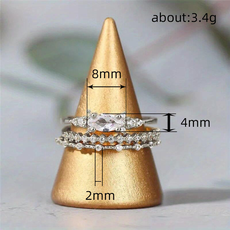 Marquise Zircon Layered Ring Set in Gold & Silver