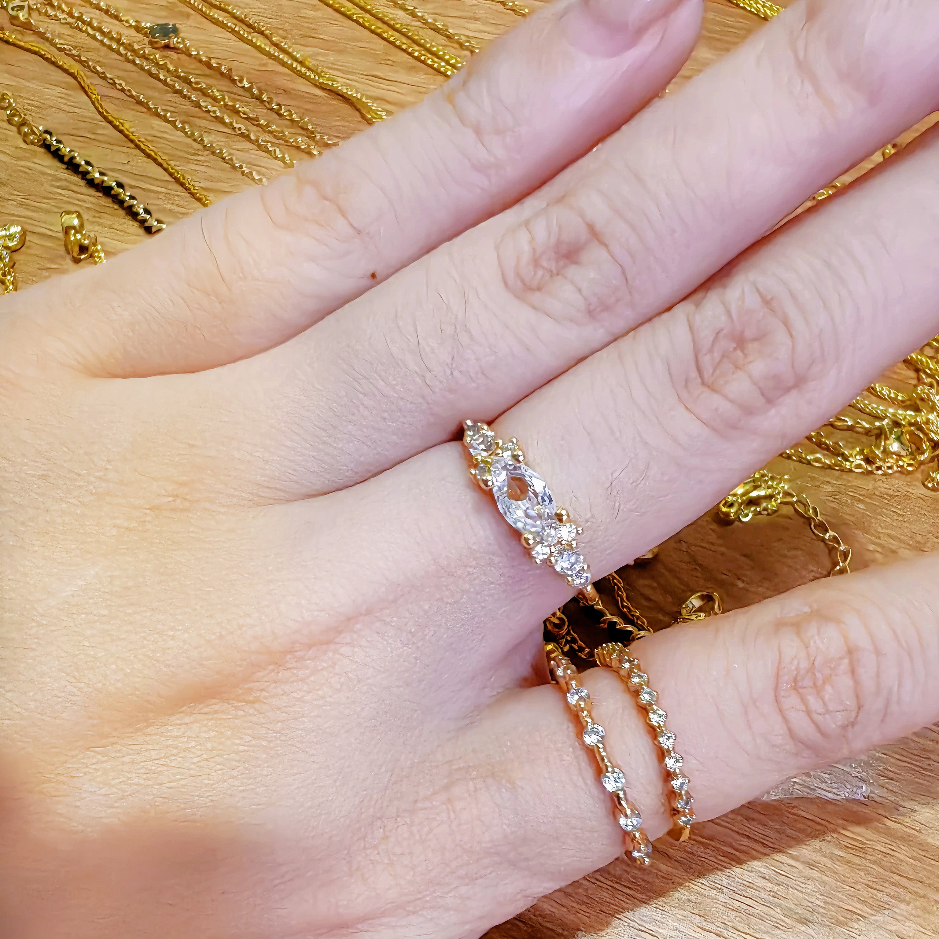 Marquise Zircon Layered Ring Set in Gold & Silver